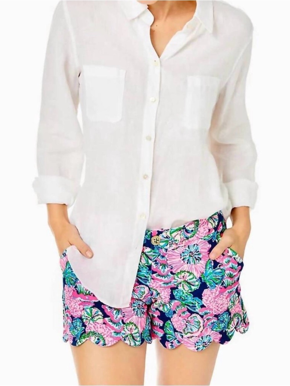 Lilly Pulitzer Sea View White Resort Button Down Shirt